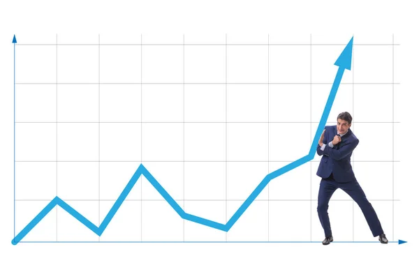 Empresário tentando ajudar o crescimento econômico no conceito de negócio — Fotografia de Stock