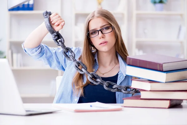 Jovem adolescente estudante se preparando para exames em casa — Fotografia de Stock
