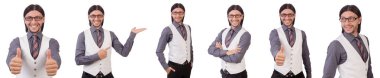 Gri tişörtlü beyaz izole genç adam