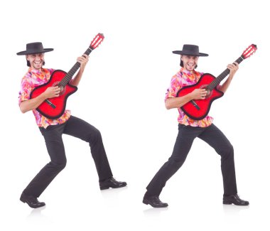 gitar üzerinde beyaz izole olan adam