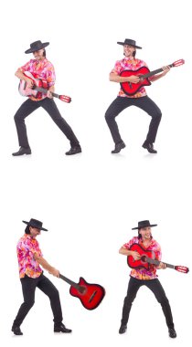 gitar üzerinde beyaz izole olan adam