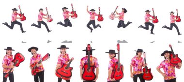 gitar üzerinde beyaz izole olan adam