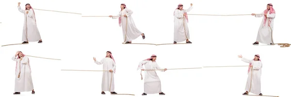 Arab in tug of war concept on white — Stock Photo, Image