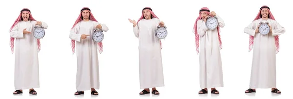 Homem árabe no conceito de tempo em branco — Fotografia de Stock