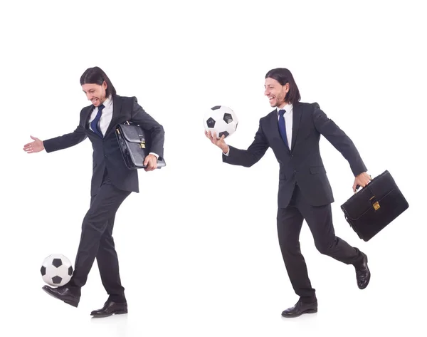 Homme avec football isolé sur blanc — Photo