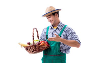 Beyaz arka plan üzerinde izole genç çiftçi