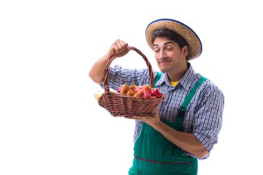 Beyaz arka plan üzerinde izole genç çiftçi