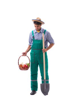 Beyaz arka plan üzerinde izole genç çiftçi