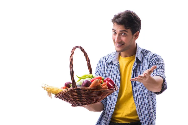 Mannen med korg med frukter och grönsaker — Stockfoto