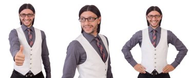 Gri tişörtlü beyaz izole genç adam