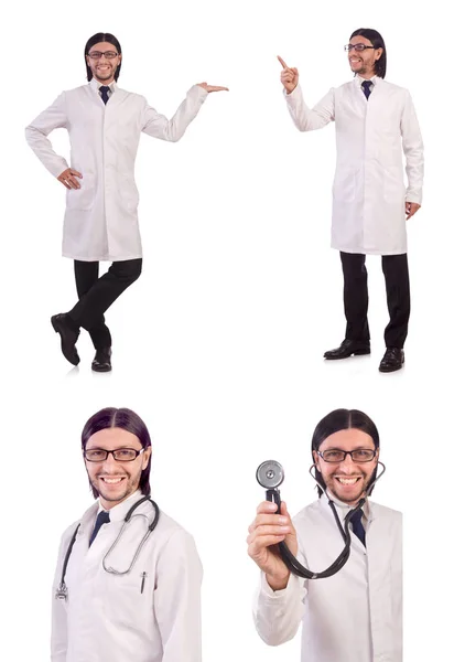 Jonge mannelijke arts geïsoleerd op wit — Stockfoto