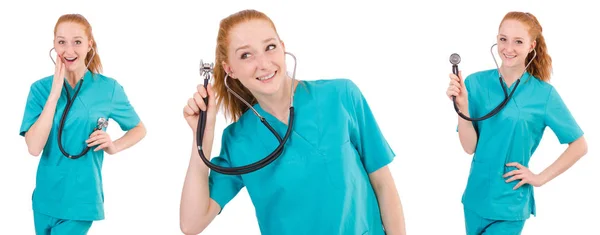 Młody praktykant medyczny z stetoskop na białym tle — Zdjęcie stockowe