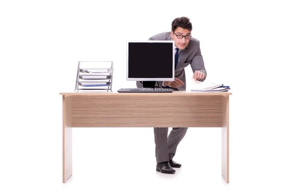 ホワイトに隔離されたオフィスに隠れているビジネスマン — ストック写真