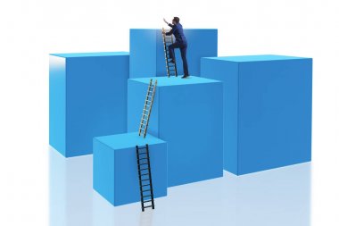 Bloğun tepesindeki işadamı beyazda izole edildi