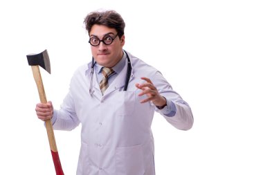 Beyaz baltalı komik doktor.