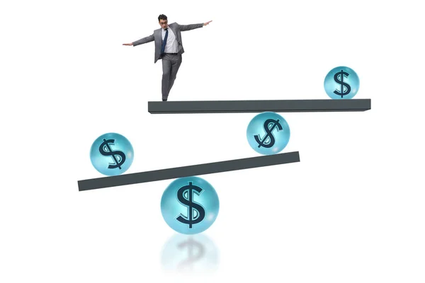 Empresário balanceamento no conceito de dólar financeiro — Fotografia de Stock