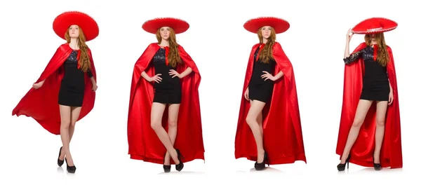 Mujer mexicana vestida de rojo sobre blanco — Foto de Stock