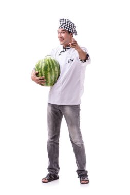 Beyaz karpuzlu genç aşçı.