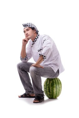 Beyaz karpuzlu genç aşçı.