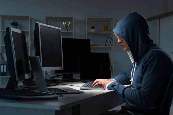 Hacker hacking computer at night