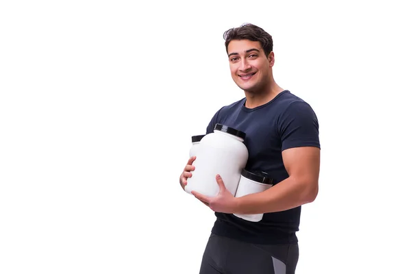 Joven deportista en concepto de complementos alimenticios — Foto de Stock