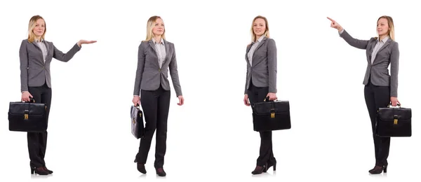 白で隔離のグレーのスーツの女性実業家 — ストック写真