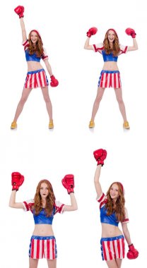 Amerikan sembollü kadın boksör.