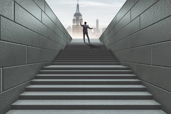 ビジネスの共同で挑戦的なキャリアのはしごを登るビジネスマン — ストック写真