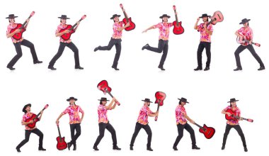 gitar üzerinde beyaz izole olan adam