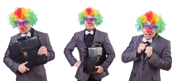 Clown uomo d'affari isolato su bianco — Foto Stock