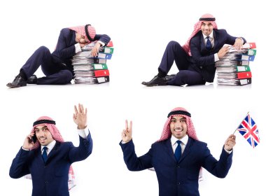 beyaz üzerine birçok klasörleri ile Arap işadamı