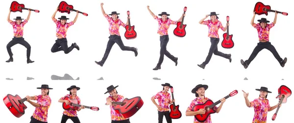 Homem com guitarra isolada em branco — Fotografia de Stock