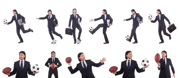 Man med fotboll isolerad på vitt — Stockfoto