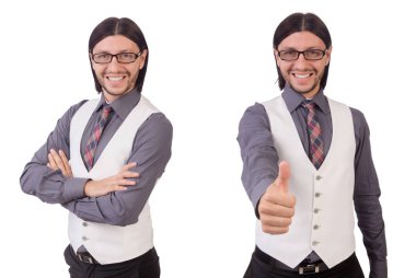 Gri tişörtlü beyaz izole genç adam