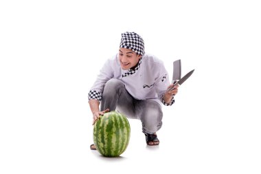 Beyaz karpuzlu genç aşçı.
