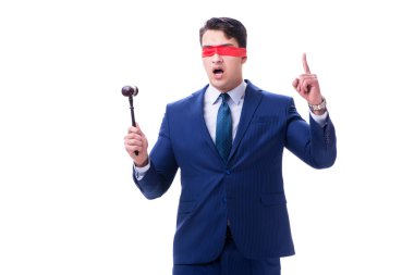 Avukat beyaz izole bir tokmak holding göz bağı ile