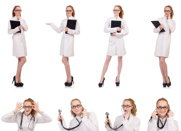 Çok kadın doktor beyaz izole günlüğü tutma — Stok fotoğraf