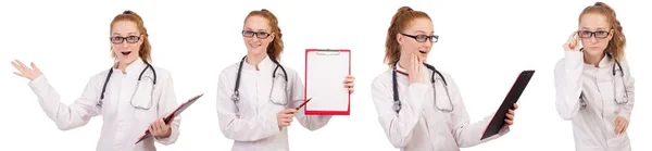 Bella medico femminile con stetoscopio isolato su bianco — Foto Stock