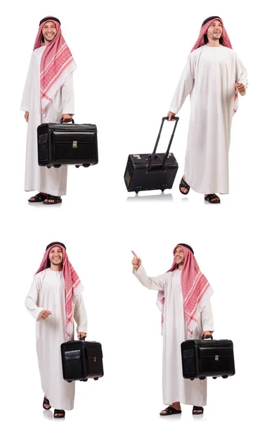 Arabische man met bagage op wit — Stockfoto