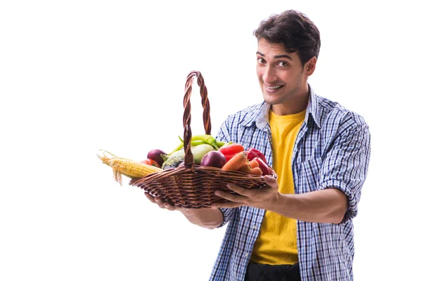 Homme avec panier de fruits et légumes — Photo