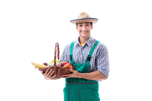 Jovem agricultor isolado no fundo branco — Fotografia de Stock