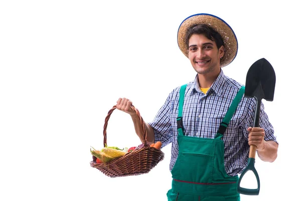 Jeune agriculteur isolé sur fond blanc — Photo