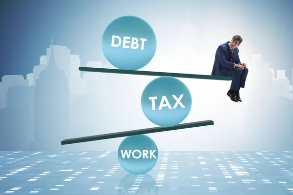 Businessman in debt and tax business concept — Stock Photo, Image