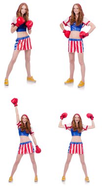 Amerikan sembollü kadın boksör.