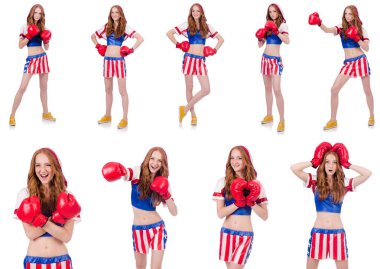 Amerikan sembollü kadın boksör.