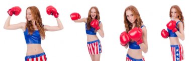 Amerikan sembollü kadın boksör.