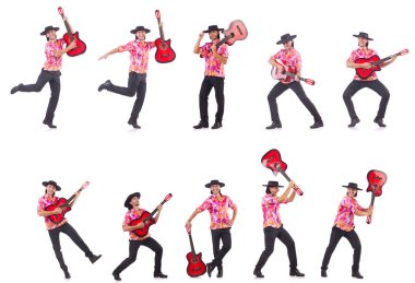 gitar üzerinde beyaz izole olan adam