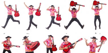 gitar üzerinde beyaz izole olan adam