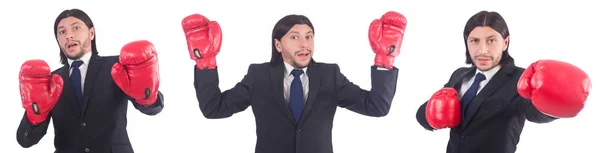Empresario con guantes de boxeo en blanco — Foto de Stock