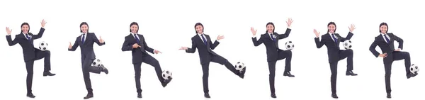 Man med fotboll isolerad på vitt — Stockfoto